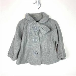 Gap Gray Fleece Bow Jacket Baby Girls Size 12-18 M